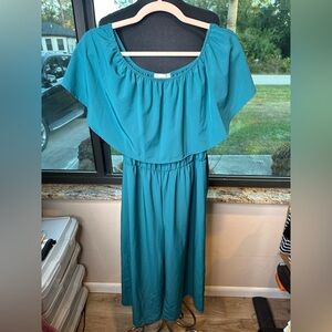Everly Elegant Teal Off-Shoulder Wide Leg Cropped Jumpsuit